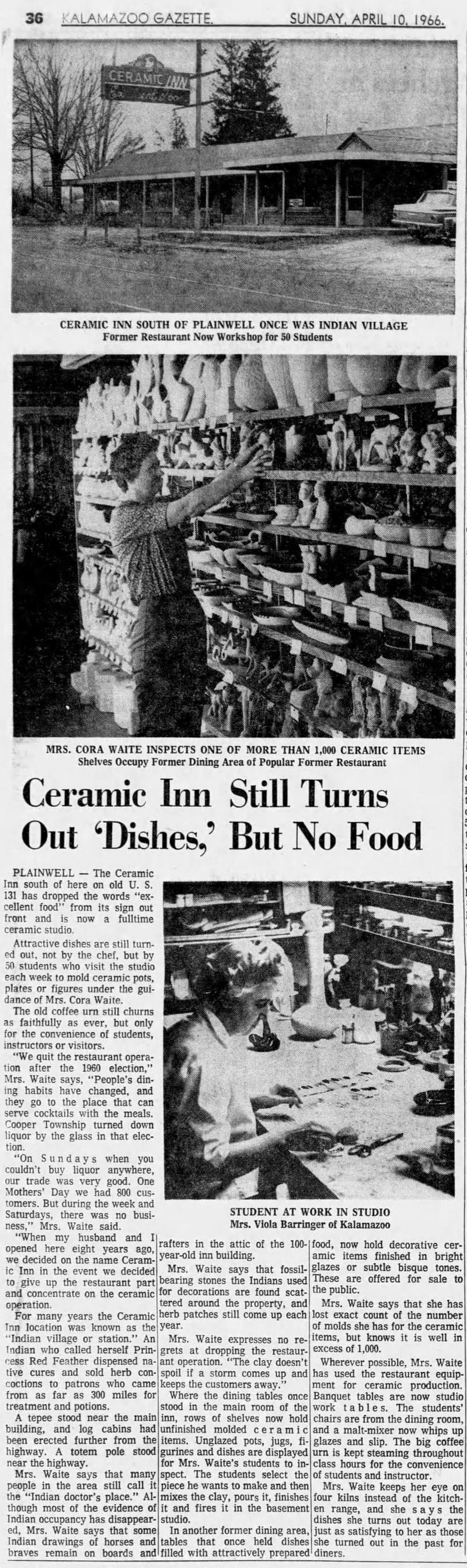 Ceramic Inn (Indian Village) -  May 1966 Article On Ceramics Shop